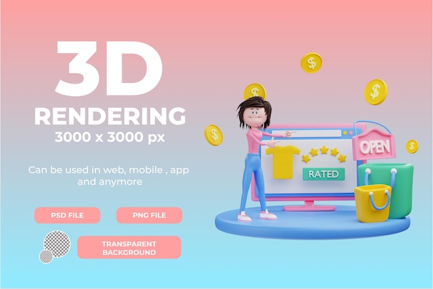 Personaje femenino de renderizado 3D con clasificación de computadora