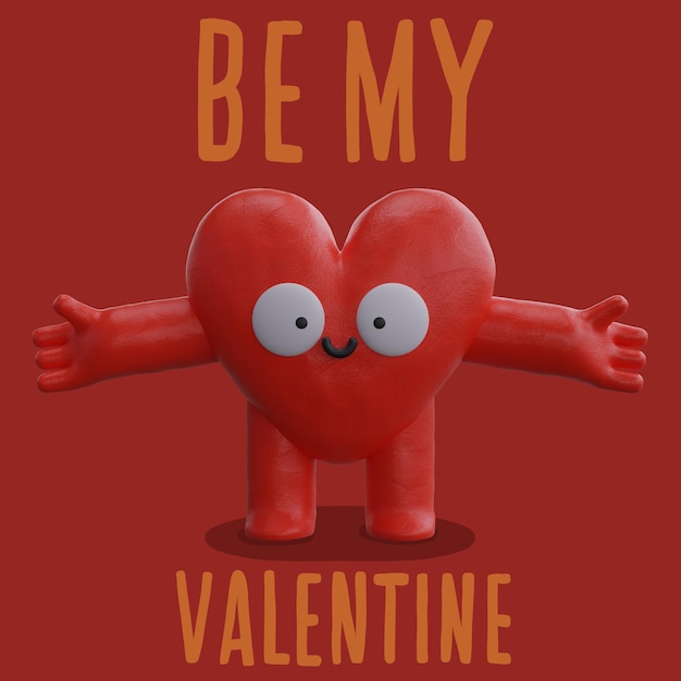Personaje en forma de corazón abrazo pose brazos abiertos 3d Personaje corazón en fondo rojo Diseño de plantilla.