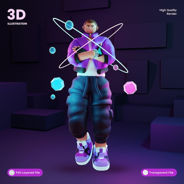 PSD personaje futurista de metaverso de ilustración 3d con tecnología virtual y digital