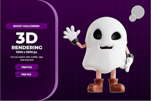 PSD el personaje de halloween fantasma 3d está saludando