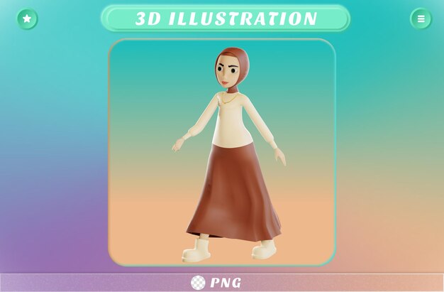 Personaje hijab 3d alejándose