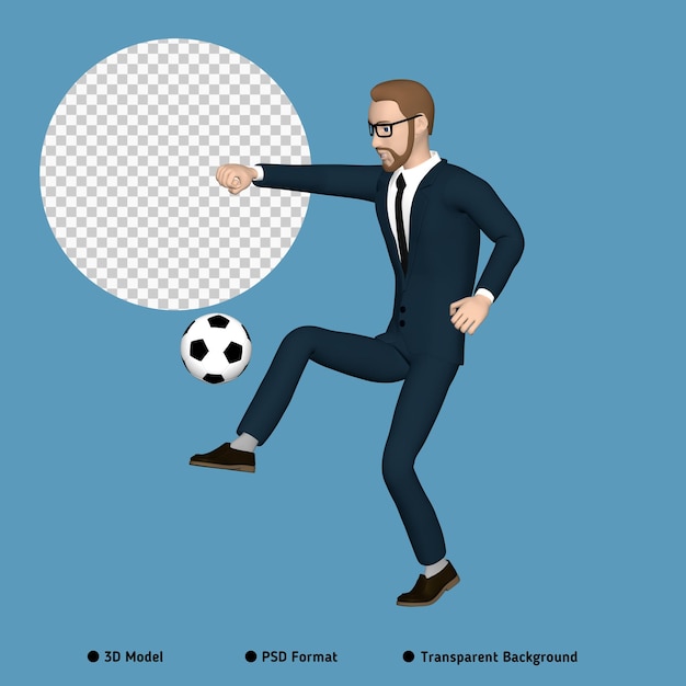 Personaje de hombre de negocios jugando fútbol ilustración imagen 3d