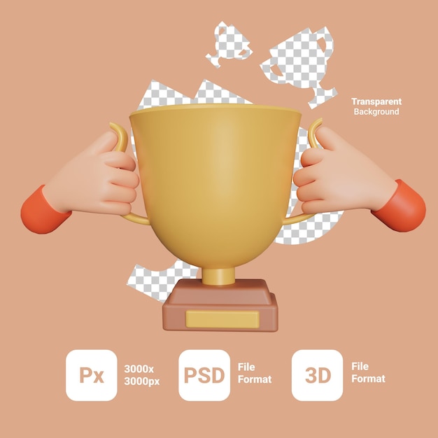 Personaje de icono de trofeo de renderizado 3d con fondo transparente