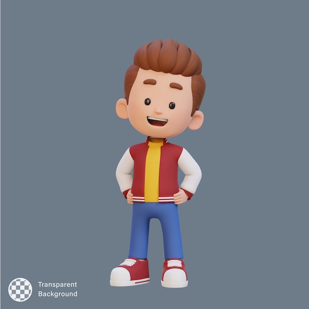 Un personaje infantil lindo en 3D en una postura confiada con la mano en la cadera