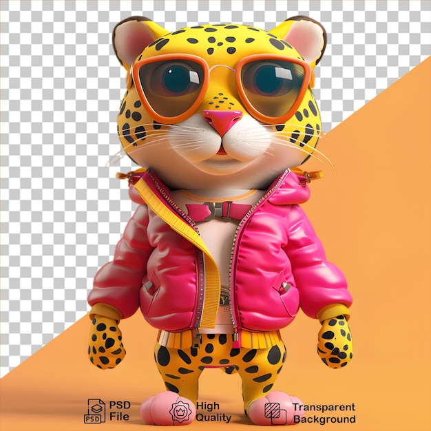 El personaje leopardo 3d aislado en un fondo transparente incluye un archivo png