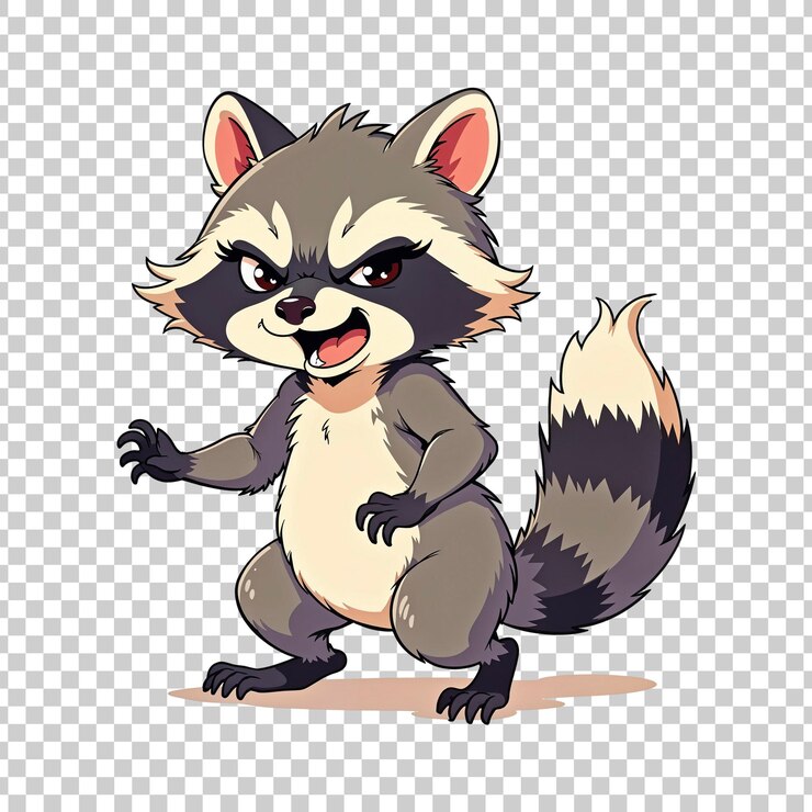 PSD personaje de mapaches enojado en un fondo transparente