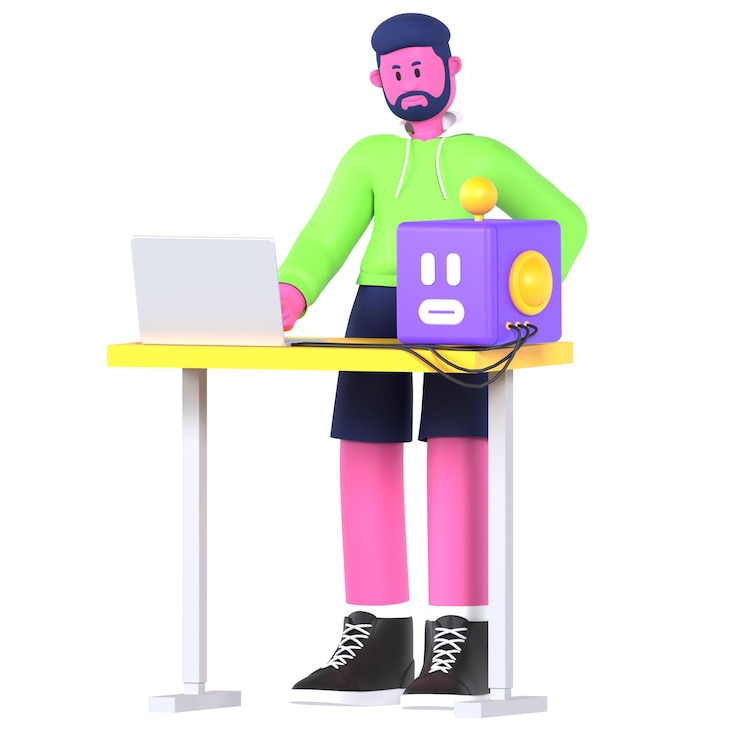 PSD personaje masculino en 3d agencia robot ai inteligencia artificial