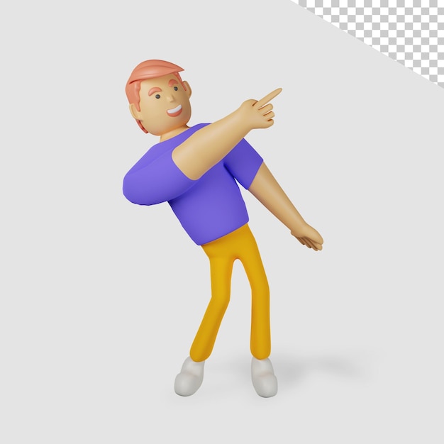 Personaje masculino 3d apuntando con feliz