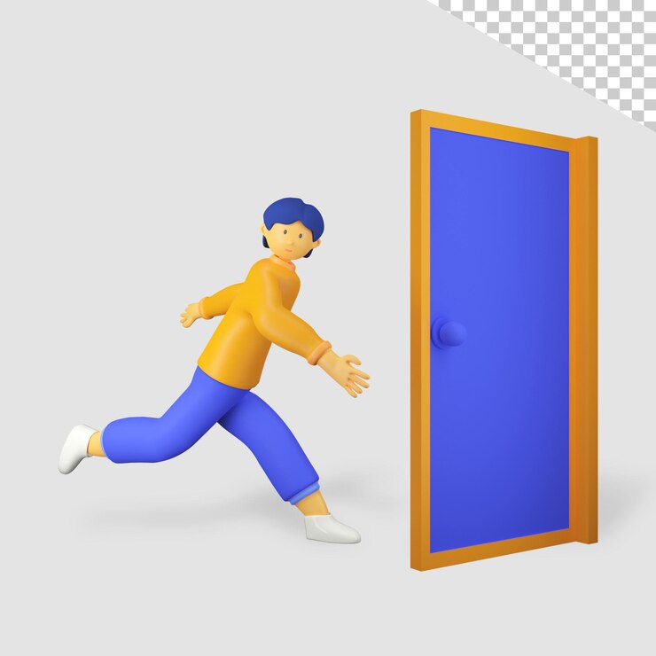 PSD personaje masculino 3d correr hacia la puerta