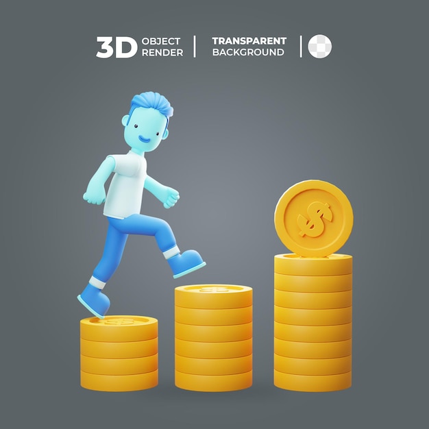 Personaje masculino 3D corriendo en moneda