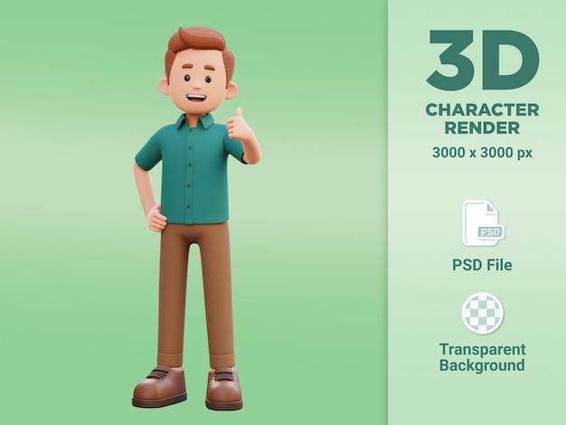 PSD personaje masculino 3d da un pulgar hacia arriba