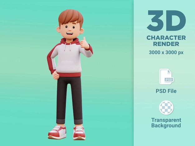 PSD personaje masculino 3d da un pulgar hacia arriba