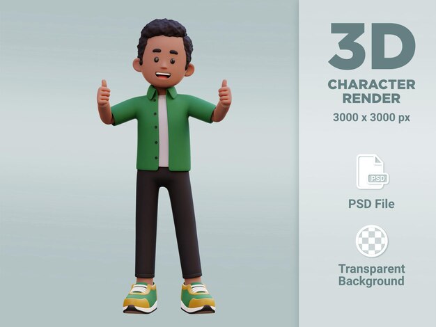 PSD personaje masculino 3d da un pulgar hacia arriba