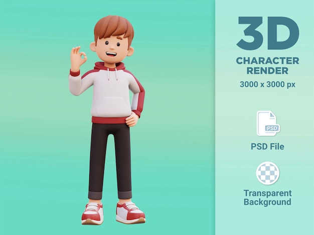 Personaje masculino 3d dar señal ok