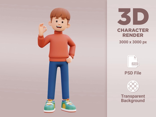 PSD personaje masculino 3d dar señal ok