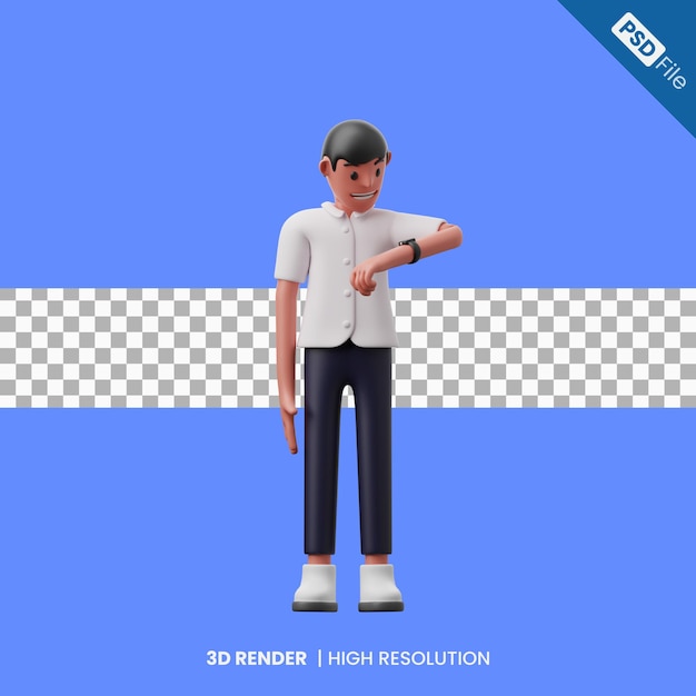 Personaje masculino 3d mirando el reloj