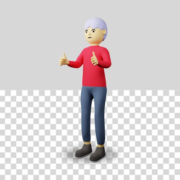 Personaje masculino 3D mostrando los pulgares para arriba