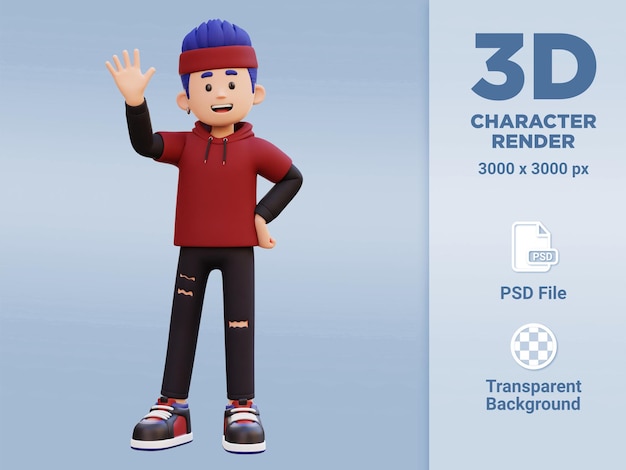 PSD personaje masculino 3d que agita