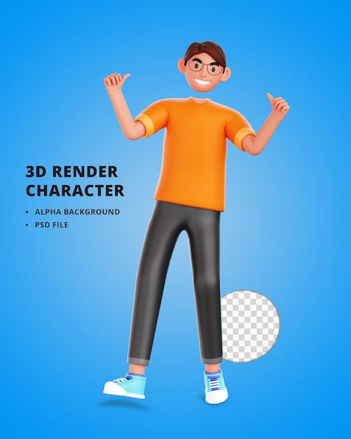 PSD personaje masculino 3d que muestra los pulgares para arriba