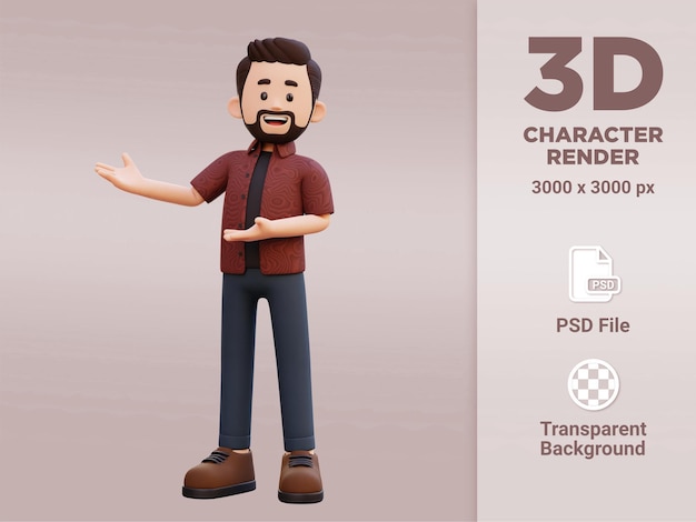 personaje masculino 3d que presenta a la derecha