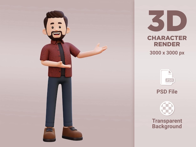 personaje masculino 3d que presenta a la izquierda