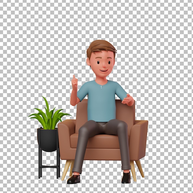 PSD personaje masculino 3d sentado en un sofá hablando