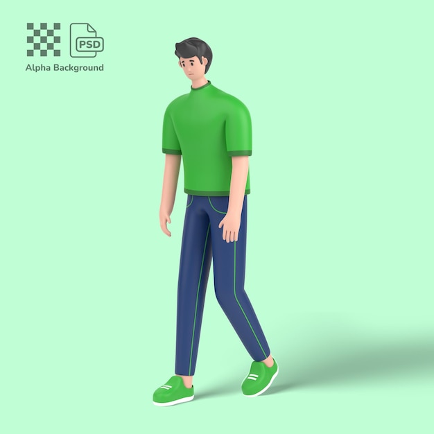 Personaje masculino 3d sufrimiento de depresión o problema de ansiedad sentirse frustrado caminar con aspecto triste