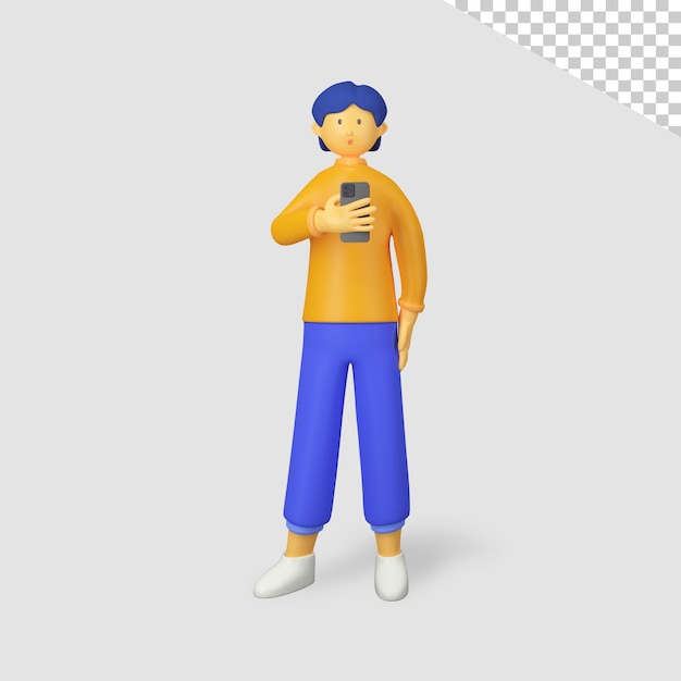 Personaje masculino 3d con teléfono