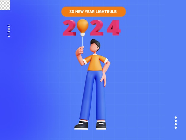 personaje masculino de la bombilla de año nuevo 3d
