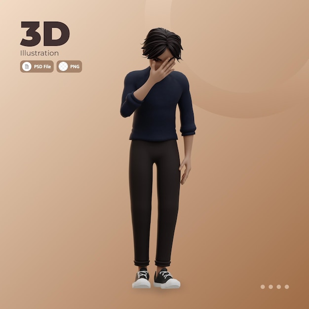 Personaje masculino llorando ilustración 3d