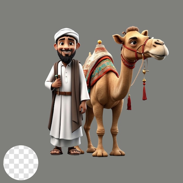 Personaje masculino musulmán en 3d con estilo de dibujos animados de camello