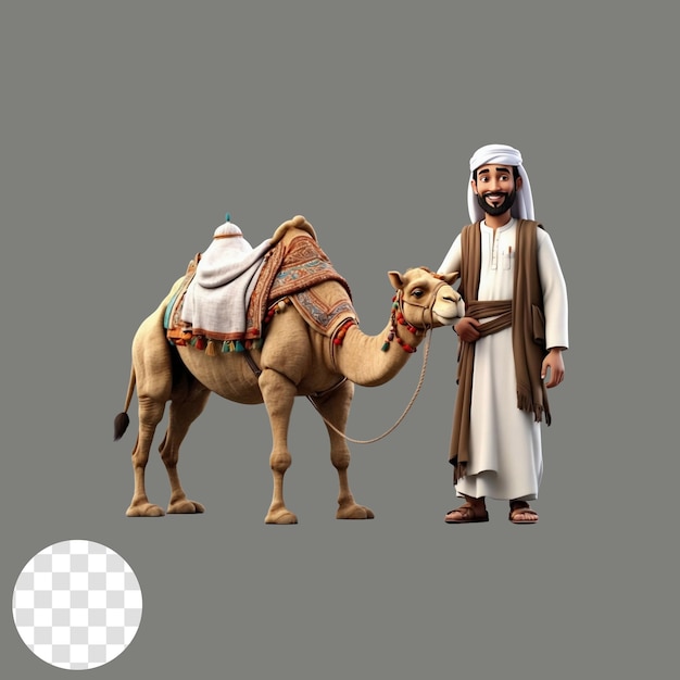 PSD personaje masculino musulmán en 3d con estilo de dibujos animados de camello