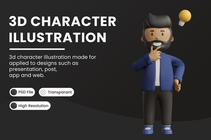PSD el personaje masculino de renderizado 3d está pensando en la ilustración 3d de renderizado 3d psd premium