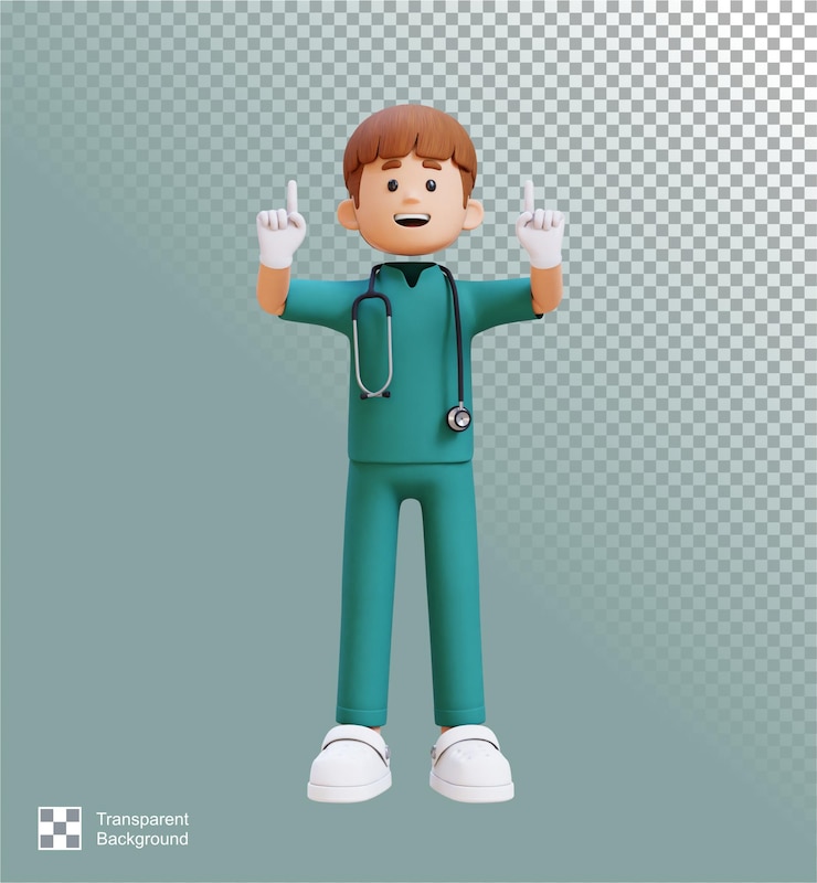 PSD personaje médico 3d apuntando hacia arriba adecuado para contenido médico