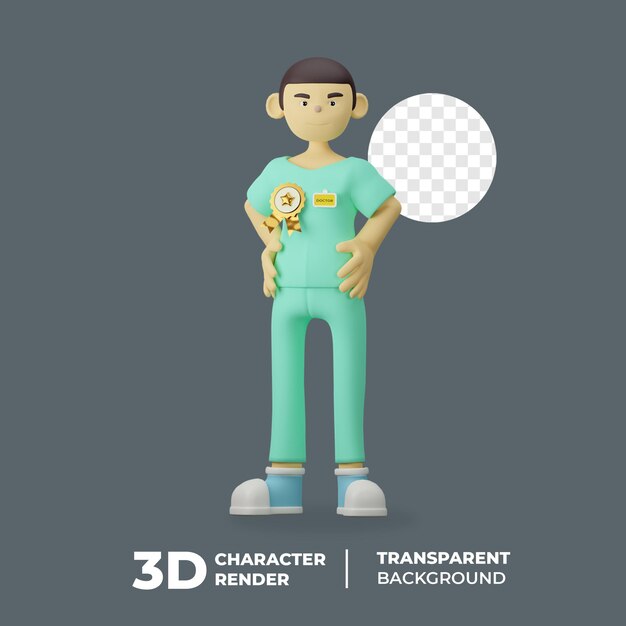 Personaje médico 3d con medalla