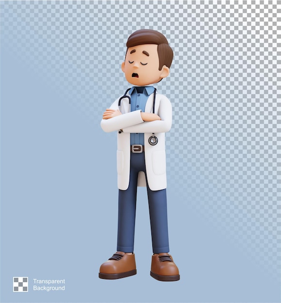 PSD personaje de médico en 3d en postura de negación o insatisfacción adecuado para contenido médico