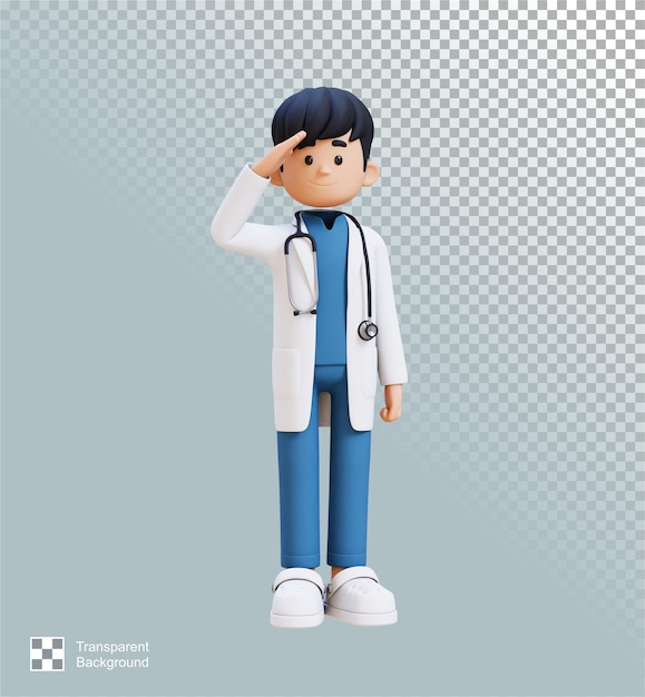 Personaje médico en 3D en postura de salud adecuada para contenido médico
