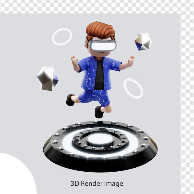 PSD personaje de metaverso de ilustración 3d con realidad virtual, para web, aplicación, infografía, aplicación