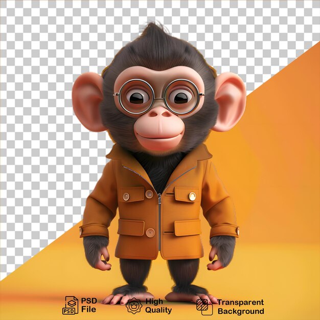 PSD el personaje de mono 3d aislado en un fondo transparente incluye un archivo png