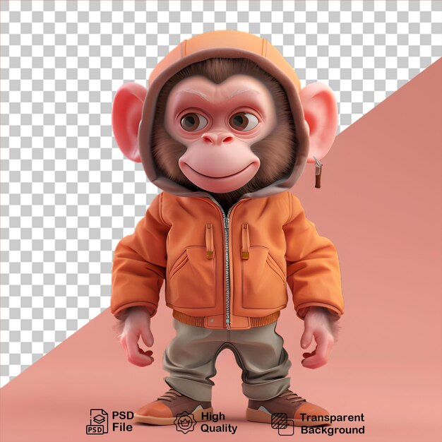 PSD el personaje de mono 3d aislado en un fondo transparente incluye un archivo png