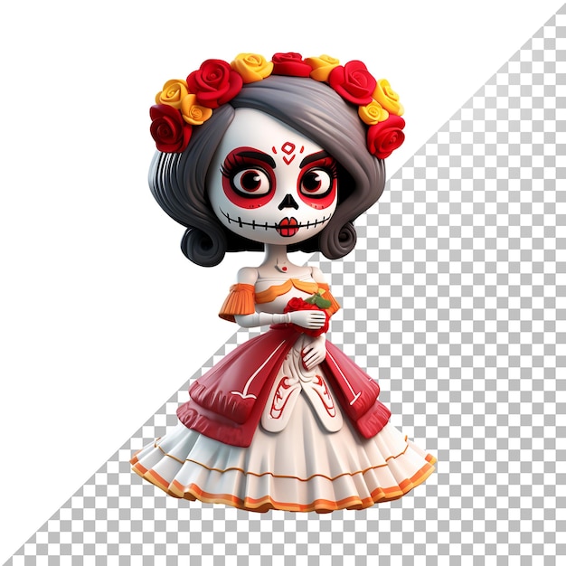 Personaje de mujer animada para día de muertos 3d