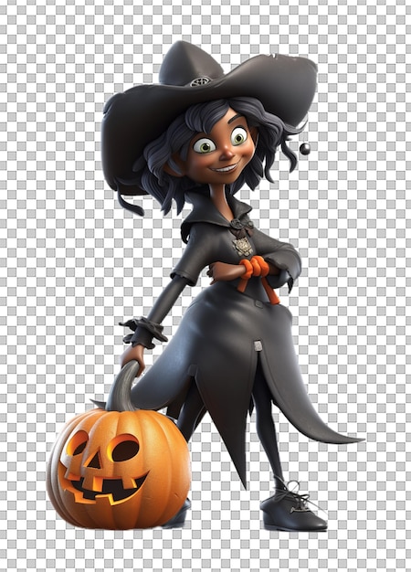 PSD personaje de mujer bruja con calabaza para el concepto de halloween