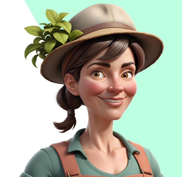 PSD personaje de mujer jardinera en 3d