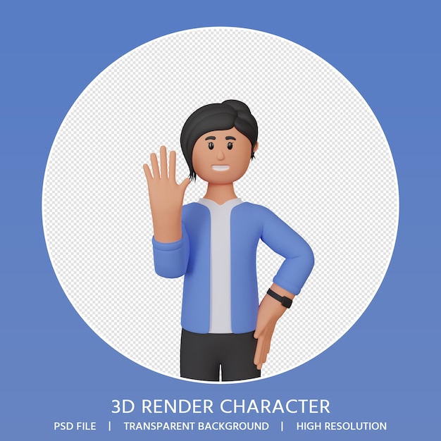 PSD personaje de mujer de renderizado 3d agitando