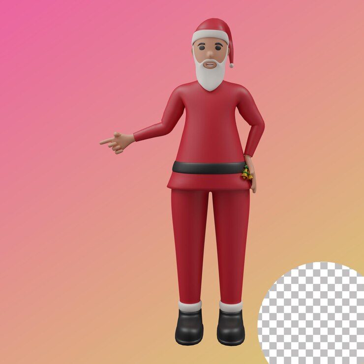 Un personaje navideño con un traje rojo y una etiqueta blanca que dice santa.