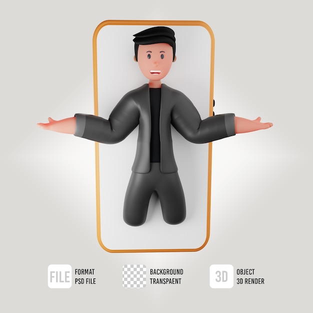 Personaje de negocios masculino 3d con icono de teléfono de mano