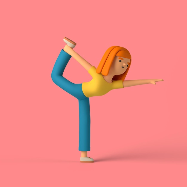 PSD personaje de niña 3d de pie en una pierna