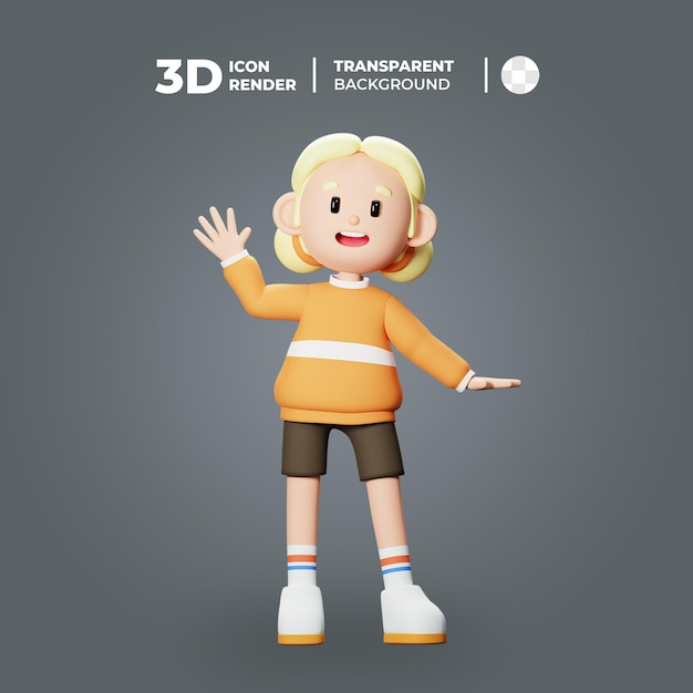 Personaje de niña linda 3D Di hola