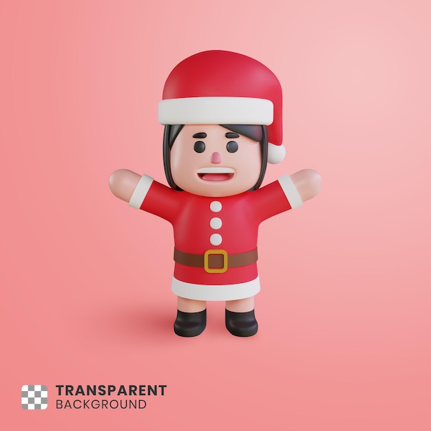 Personaje de niña linda 3D Santa Claus levantando su mano