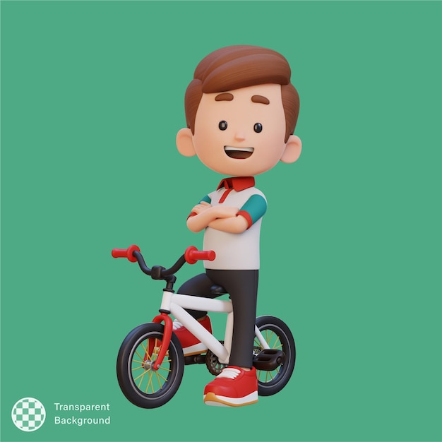 PSD personaje de niño 3d montar en bicicleta ir a la escuela